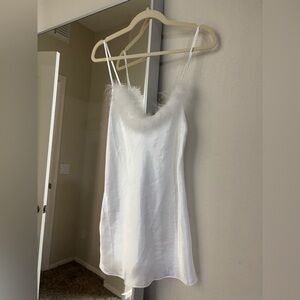 White Feather Detail Slip Dress